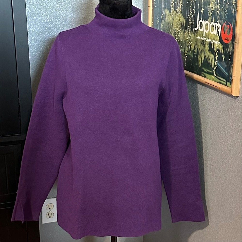 J. Jill Purple Mock Turtleneck Sweater Medium Soft Knit Classic Casual Preppy